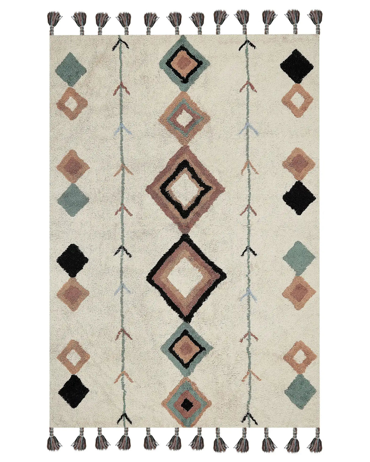 Area Rug Orange Cotton 140 x 200 cm Rectangular with Tassels Diamond Pattern Boho Oriental Style Beliani