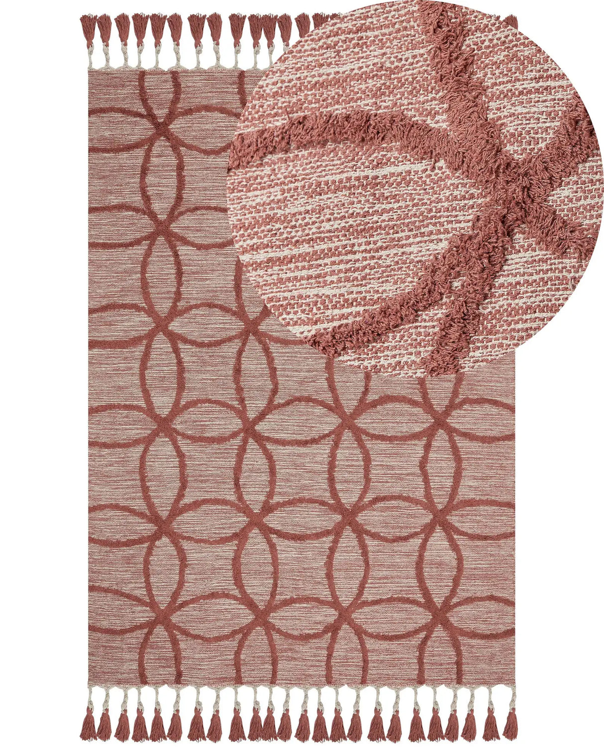 Area Rug Red Cotton 140 x 200 cm Rectangular Hand Tufted Geometric Pattern Boho Beliani