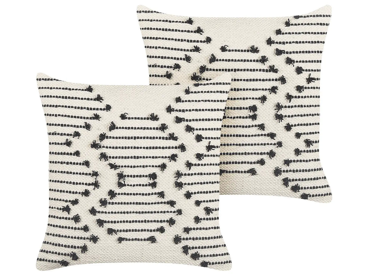 Set of 2 Decorative Cushions Beige Cotton 45 x 45 cm Boho Design Geometric Pattern Decor Accessories Beliani