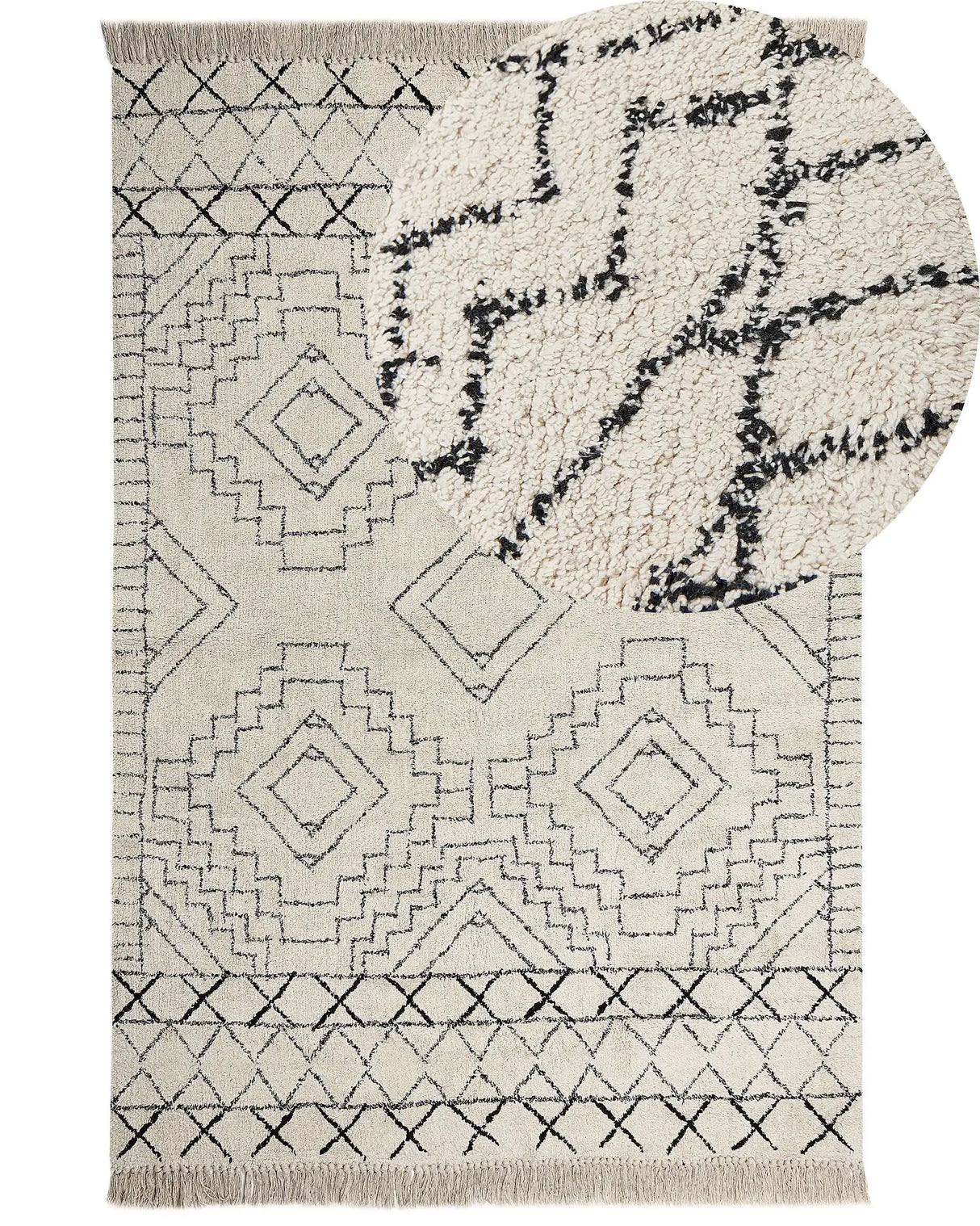 Area Rug Cotton Beige and Black Aztec Pattern 160 x 230 cm Low Pile Modern Vintage Beliani