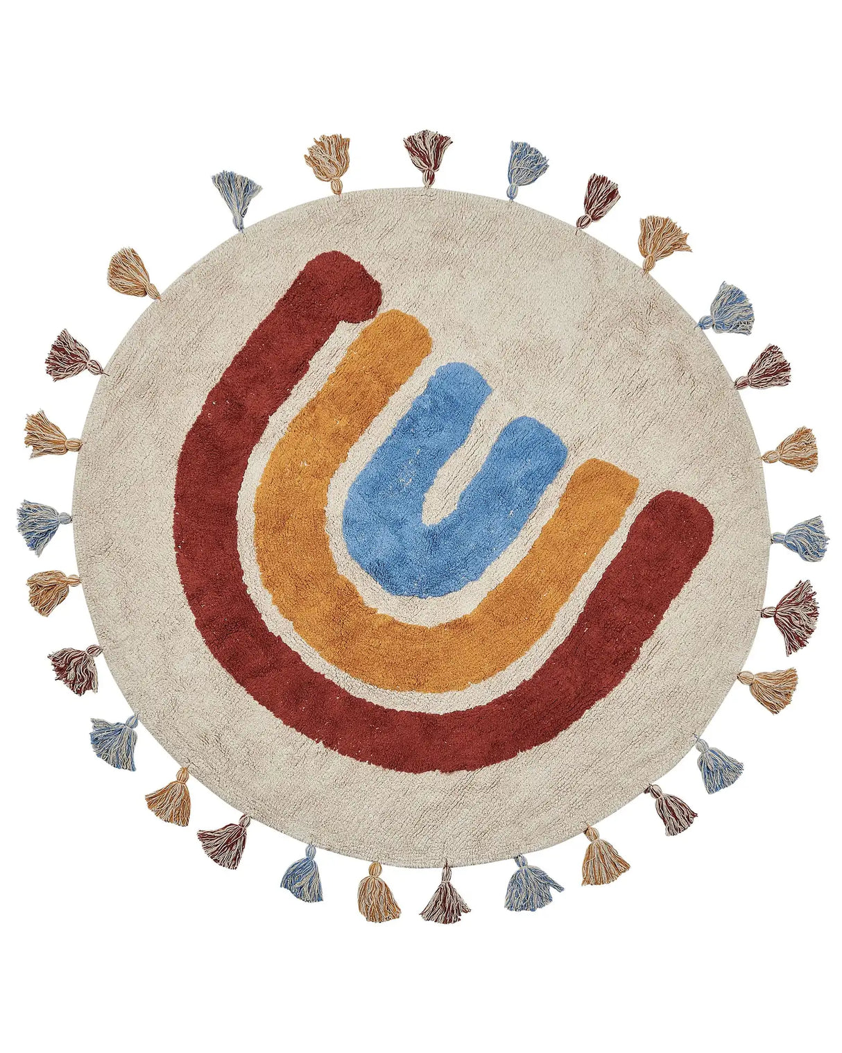 Area Rug Multicolour Cotton 120 cm Round with Tassels Geometric Rainbow Pattern Boho Style Living Room Kids Children's Room Beliani