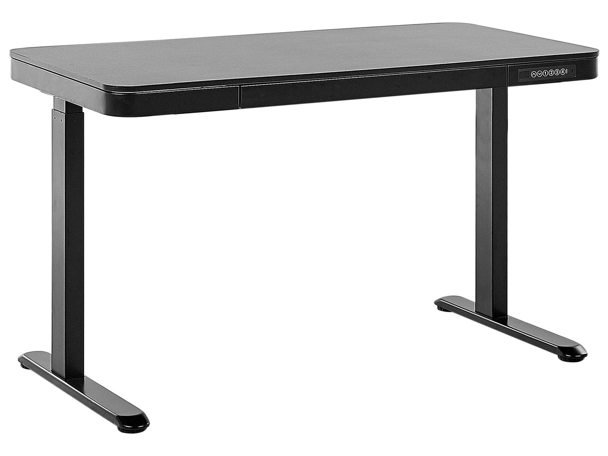 Electrically Adjustable Desk Black Tabletop Powder Coated Steel Frame Sit and Stand 120 x 60 cm Modern Design Beliani