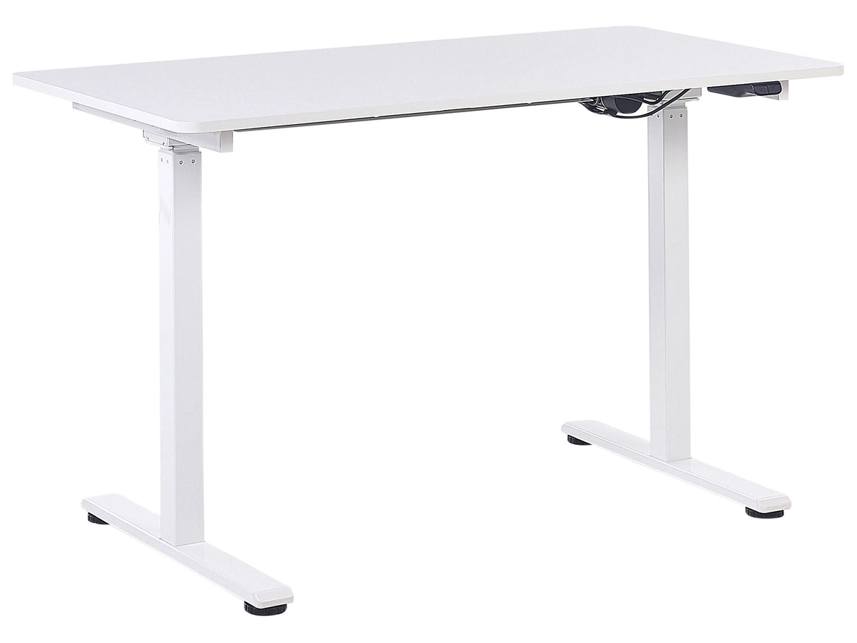 Electrically Adjustable Desk White Tabletop Powder Coated Steel Frame Sit and Stand 120 x 60 cm Modern Design Beliani