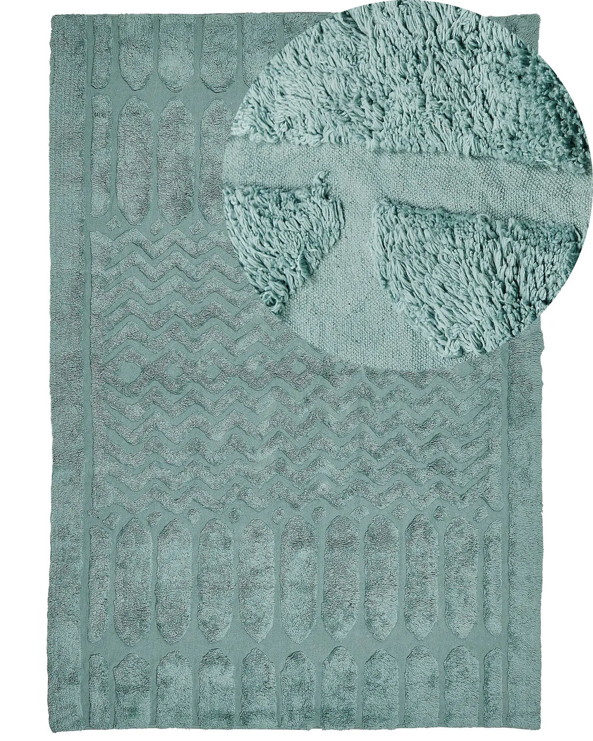 Area Rug Mint Cotton 160 x 230 cm Geometric Pattern Hand Tufted Shaggy Woven Design Living Room Bedroom Boho Beliani