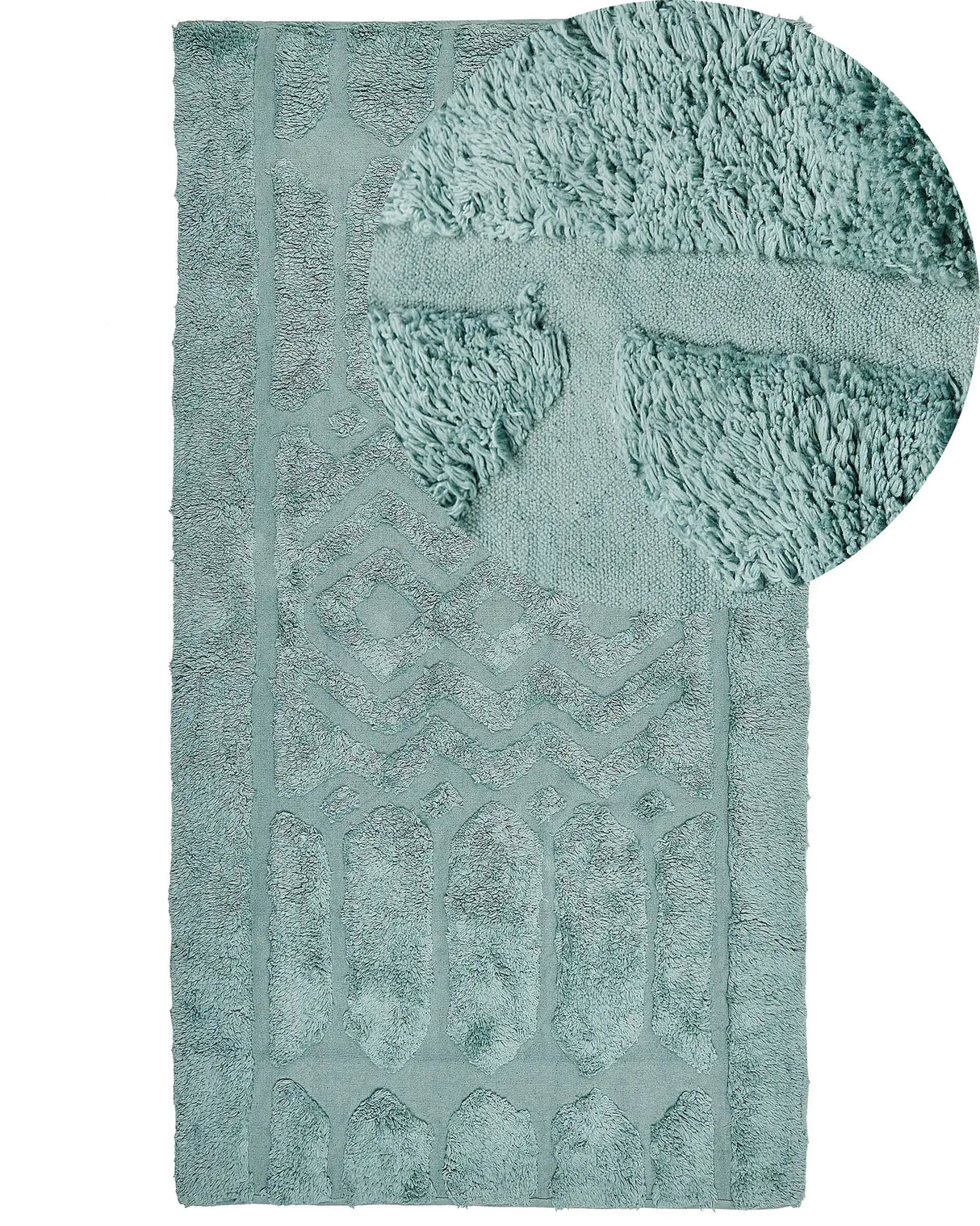 Area Rug Mint Cotton 80 x 150 cm Geometric Pattern Hand Tufted Shaggy Woven Design Living Room Bedroom Boho Beliani