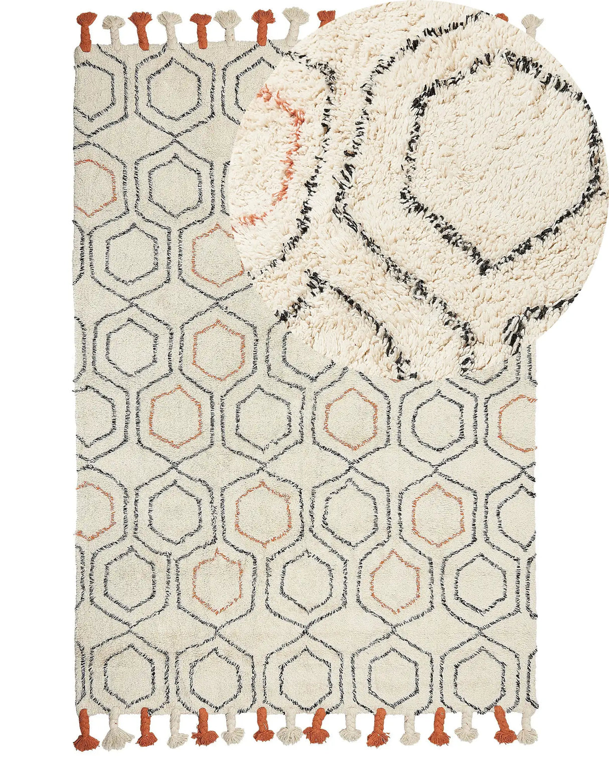 Area Rug Beige and Orange Cotton 160 x 230 cm Geometric Pattern Hand Tufted Shaggy with Tassels Design Living Room Bedroom Boho Beliani