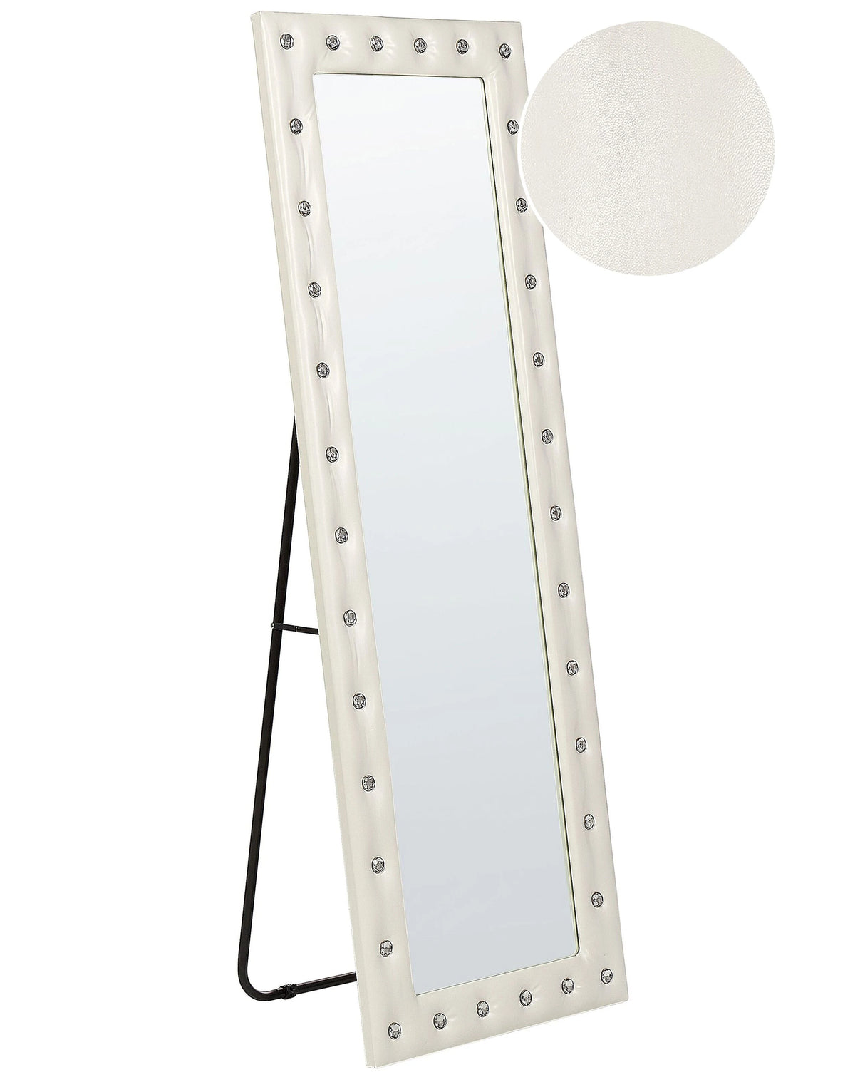 Standing Mirror White PU Leather 50 x 150 cm with Stand Acrylic Glass Rhinestones Decorative Frame Glamour Wall Dcor Beliani