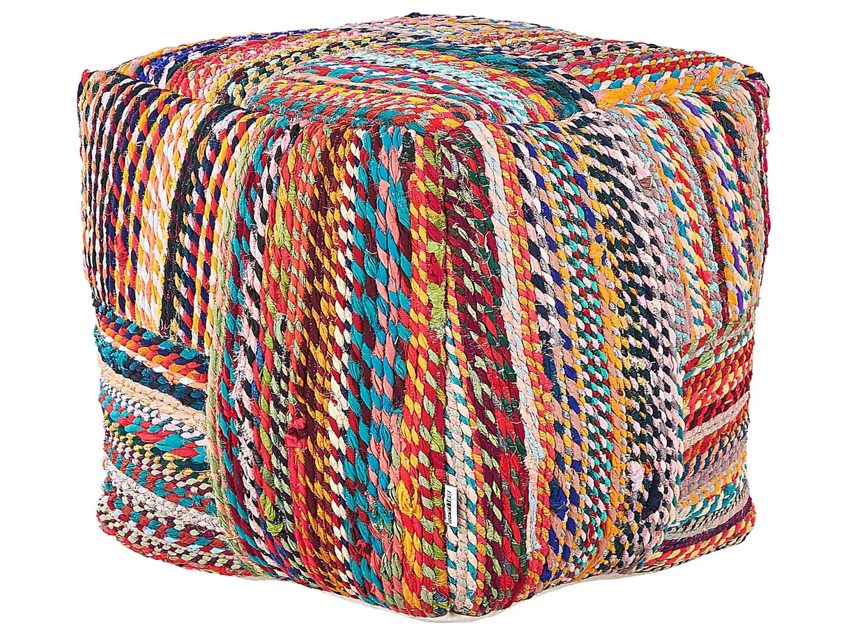 Pouffe Multicolour Cotton EPS Beads Filling 40 x 40 x 40 cm Handmade Recycled Material Square Ottoman Boho Style Living Room Home Accessory Beliani
