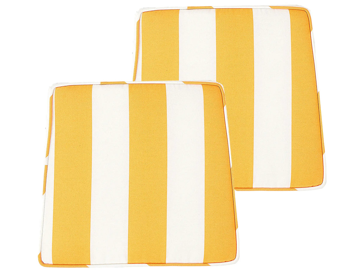 Set of 2 Outdoor Seat Cushions Yellow and White StripedPattern String Tied UV Resistant Set Pad Beliani