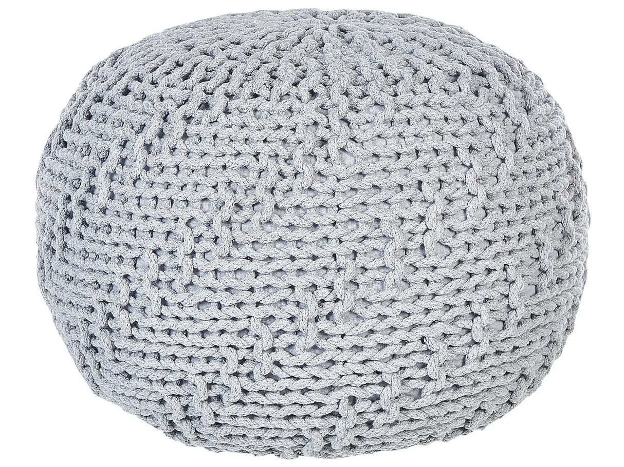 Pouf Ottoman Grey 50 x 35 cm Knitted Cotton EPS Beads Filling Round Small Footstool Beliani