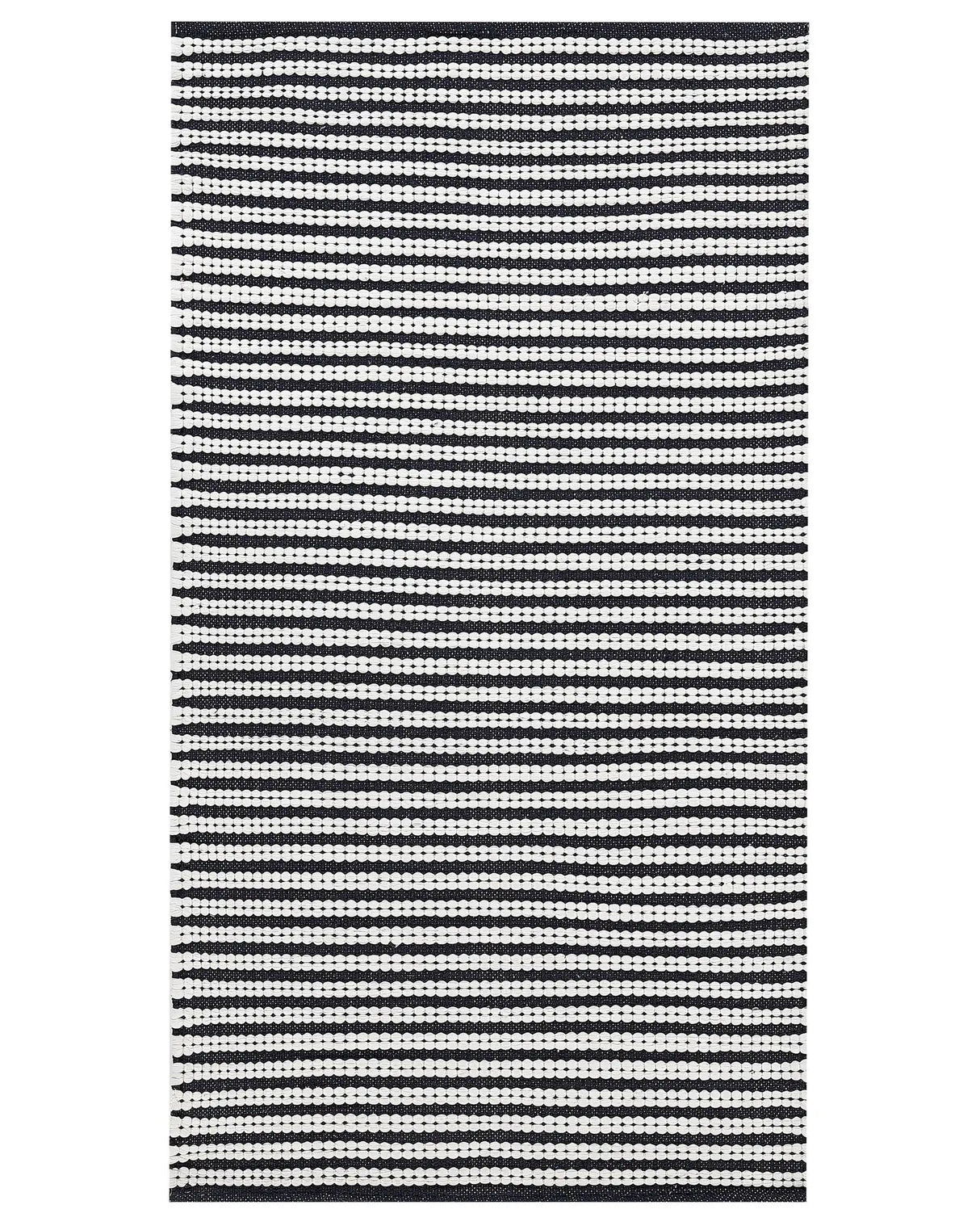 Area Rug White and Blue Cotton 80 x 150 cm Rectangular Hand Woven Modern Design Beliani