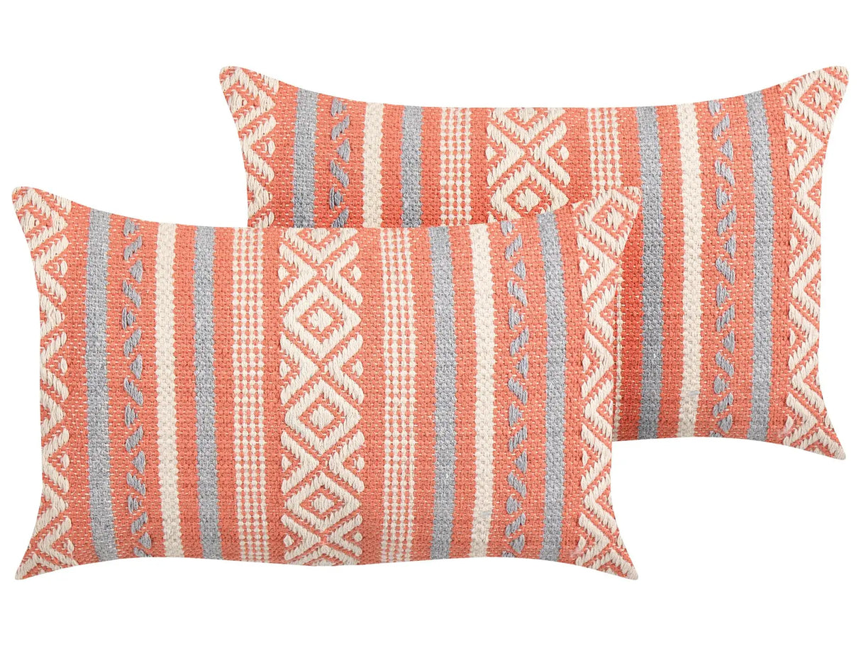 2 Cushions Multicolour Cotton Cover 30 x 50 cm Decorative Pillow Geometric Pattern Boho Design Beliani