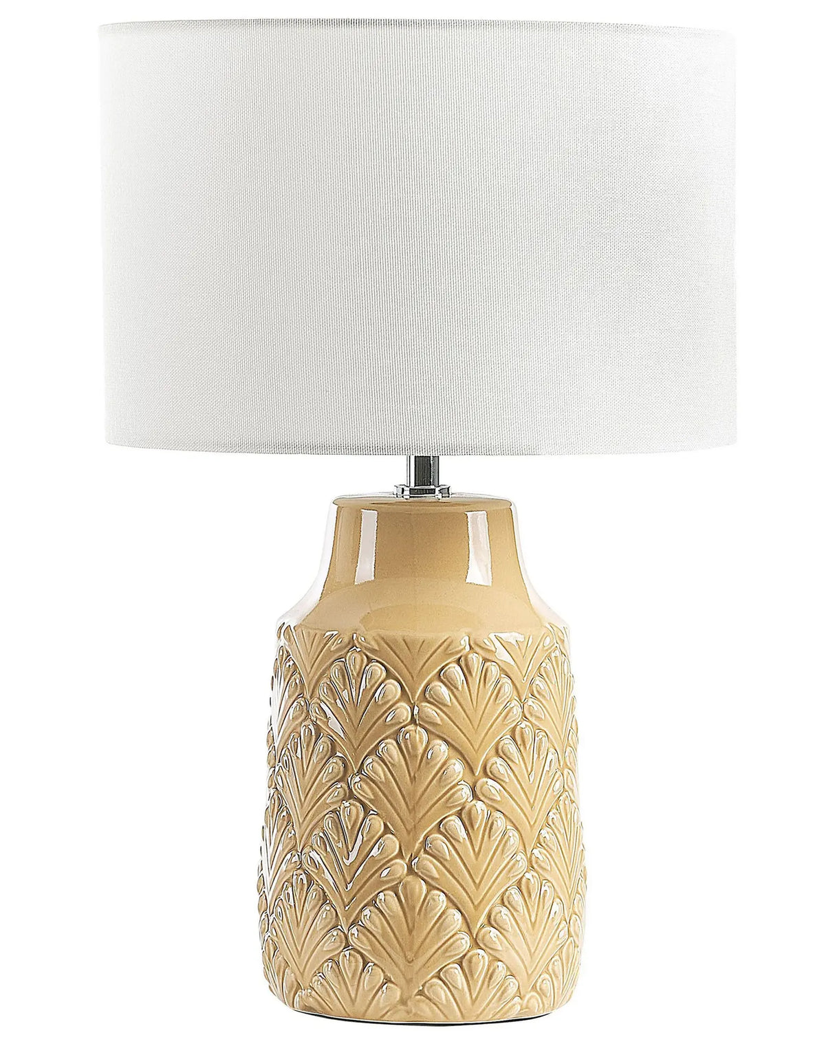 Table Lamp Yellow Ceramic Glossy Base Fabric Shade Textured Night Lamp Desk Light Modern Design Beliani