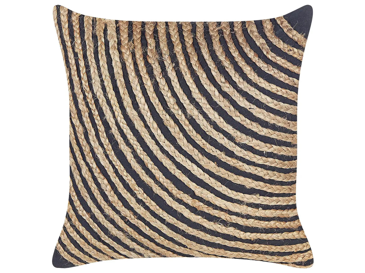 Decorative Cushion Beige and Black Cotton 45 x 45 cm Braided Jute Boho Decor Accessories Beliani