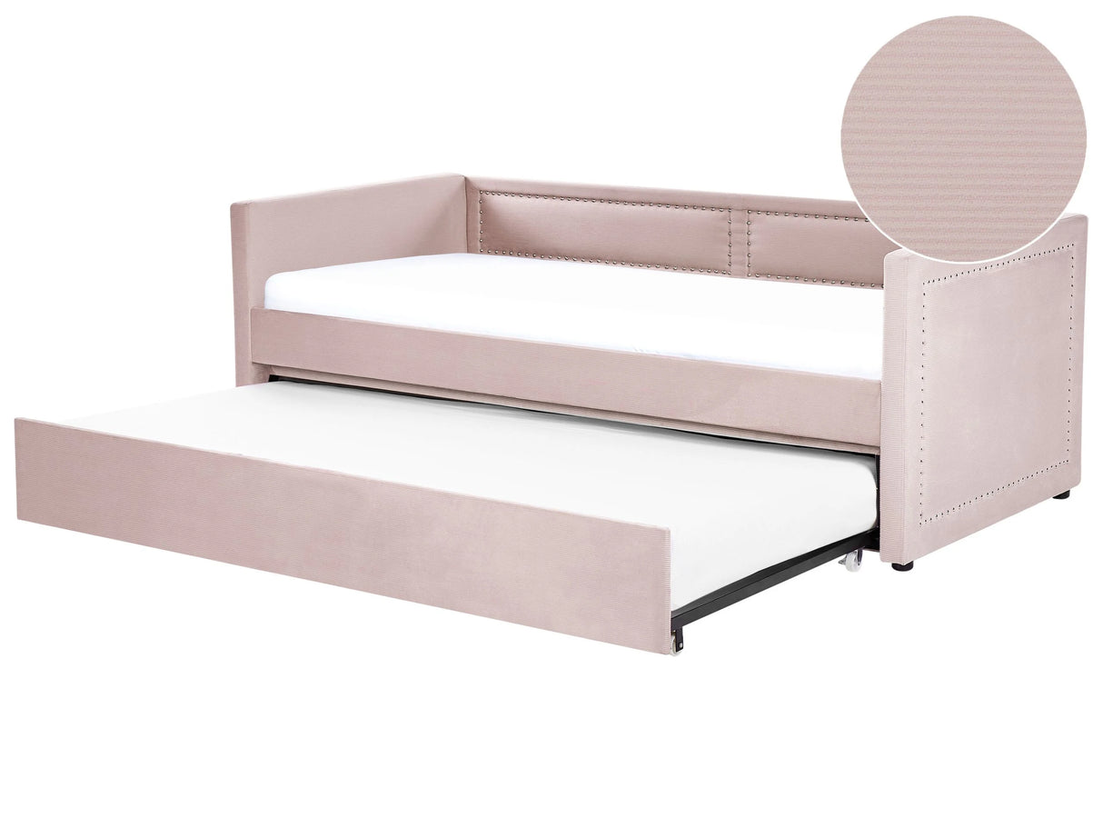 Trundle Bed Pastel Pink Fabric Upholstery EU Single Size Guest Underbed Nailhead Trim Beliani