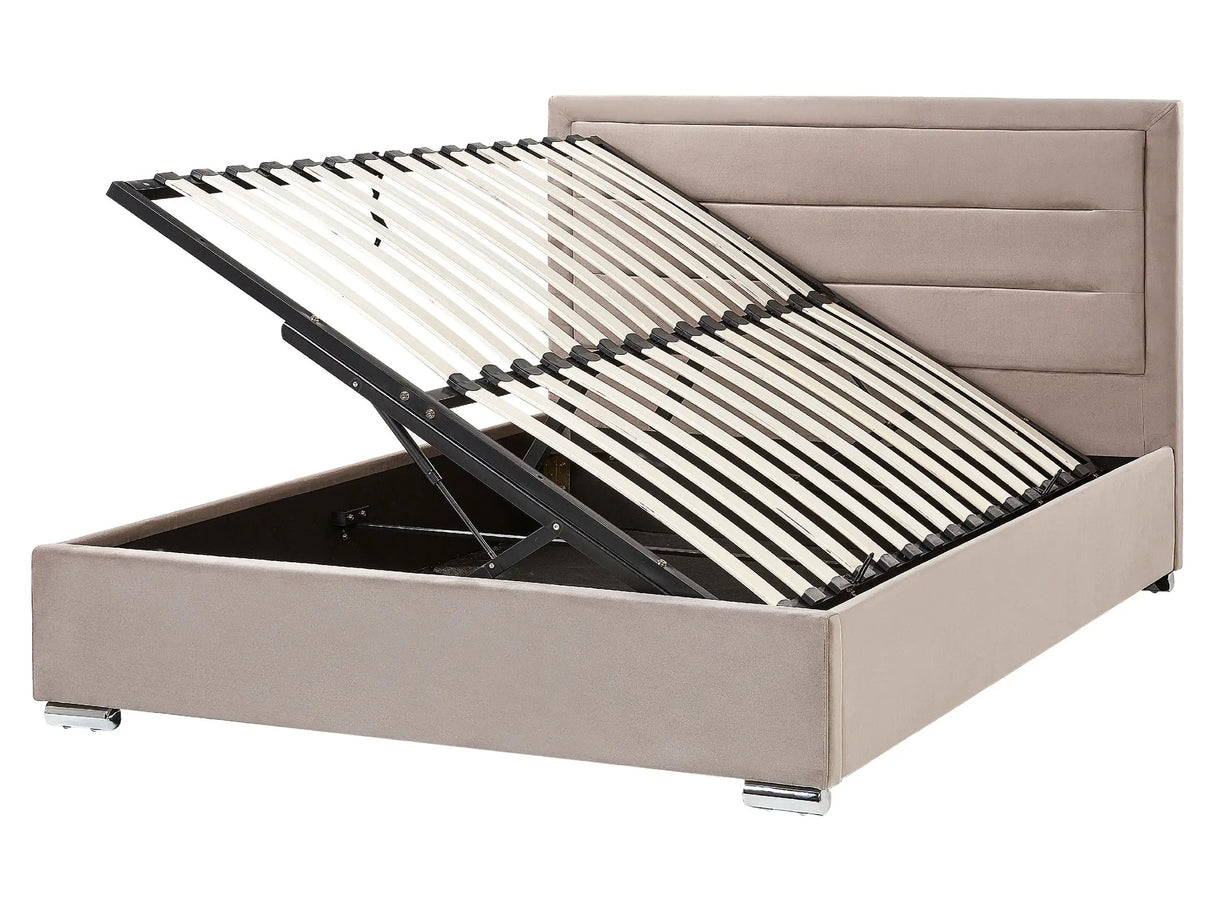 Storage Bed Taupe Velvet Upholstery EU King Size 5ft3 Modern Design Padded Headboard Ottoman Lift Beliani