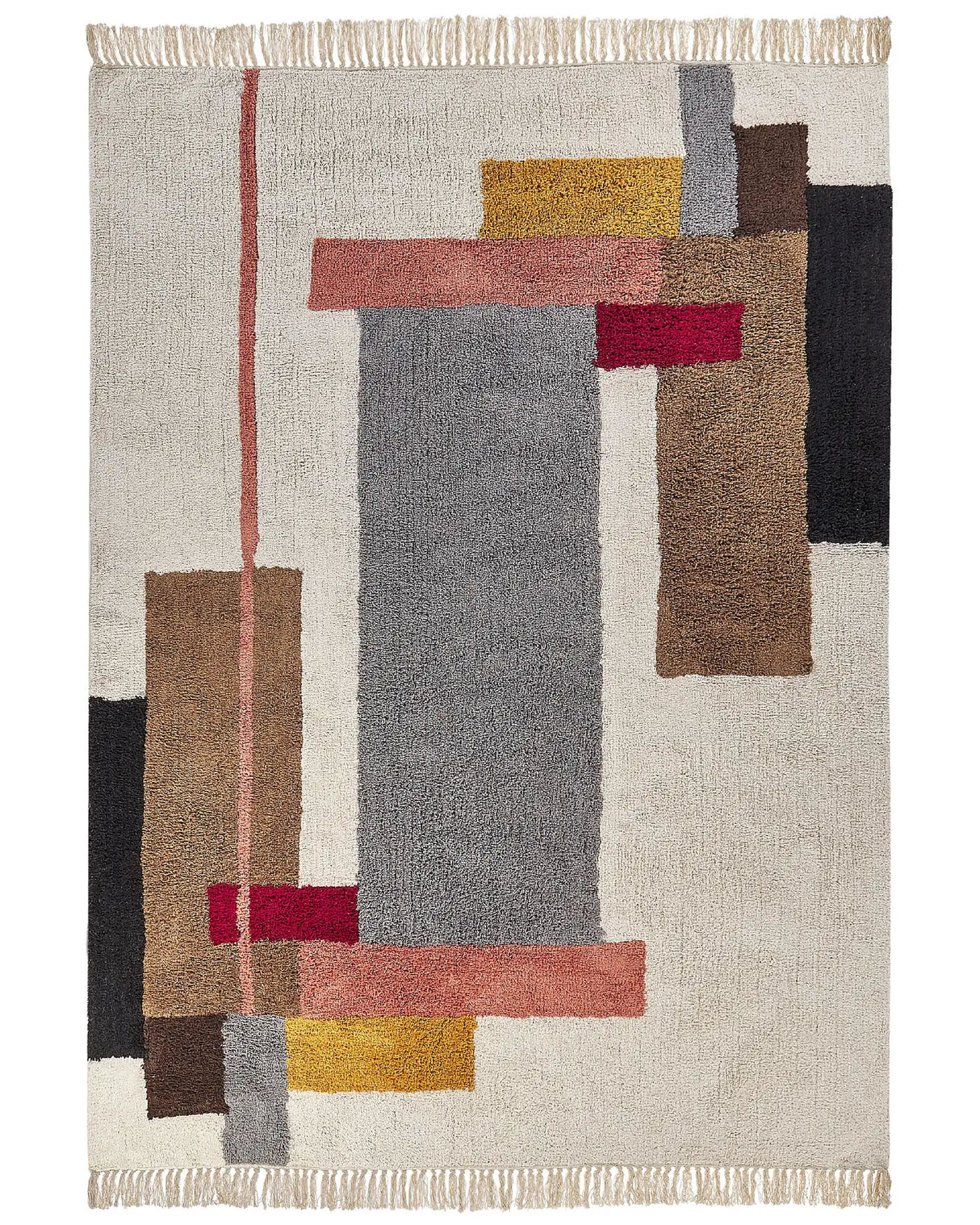 Area Rug Multicolour Cotton 160 x 230 cm Rectangular with Tassels Geometric Pattern Handwoven Modern Boho Style Living Room Bedroom Beliani