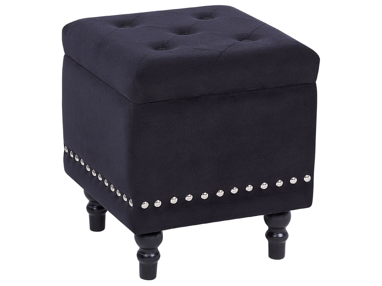 Footstool Black Velvet Upholstery Button Tufted Nailhead Trim Seat Beliani