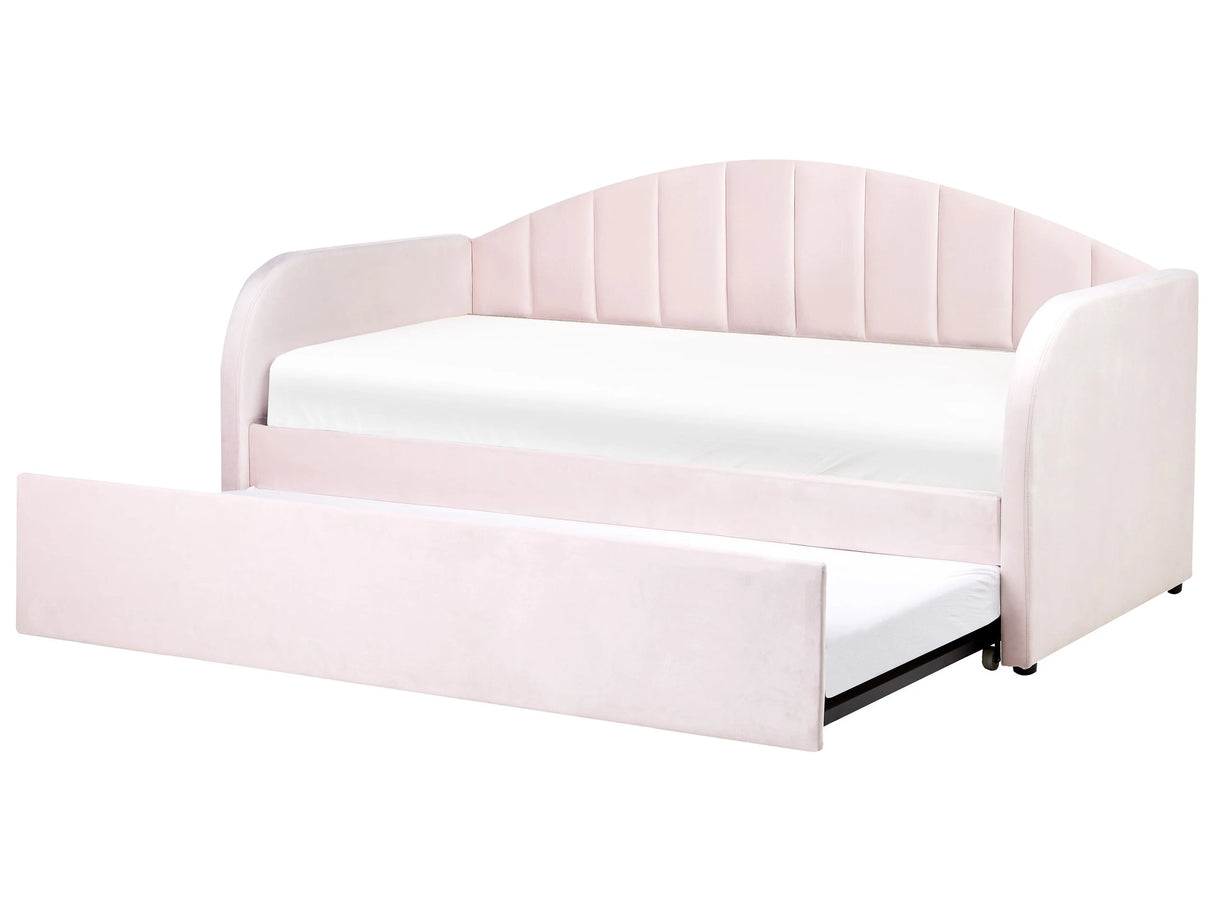 Trundle Bed Light Pink Velvet EU Single Slatted Base Upholstered Daybed Glamour Modern Child's Room Guest Room Beliani