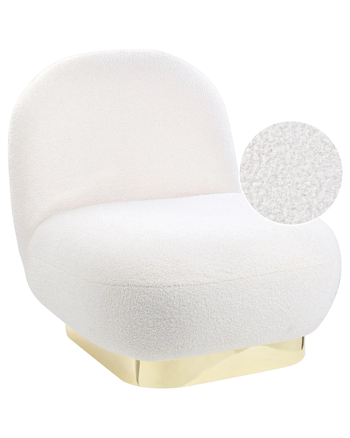 Armchair White Boucle Fabric Soft Gold Base Contemporary Glam Art Decor Style Beliani