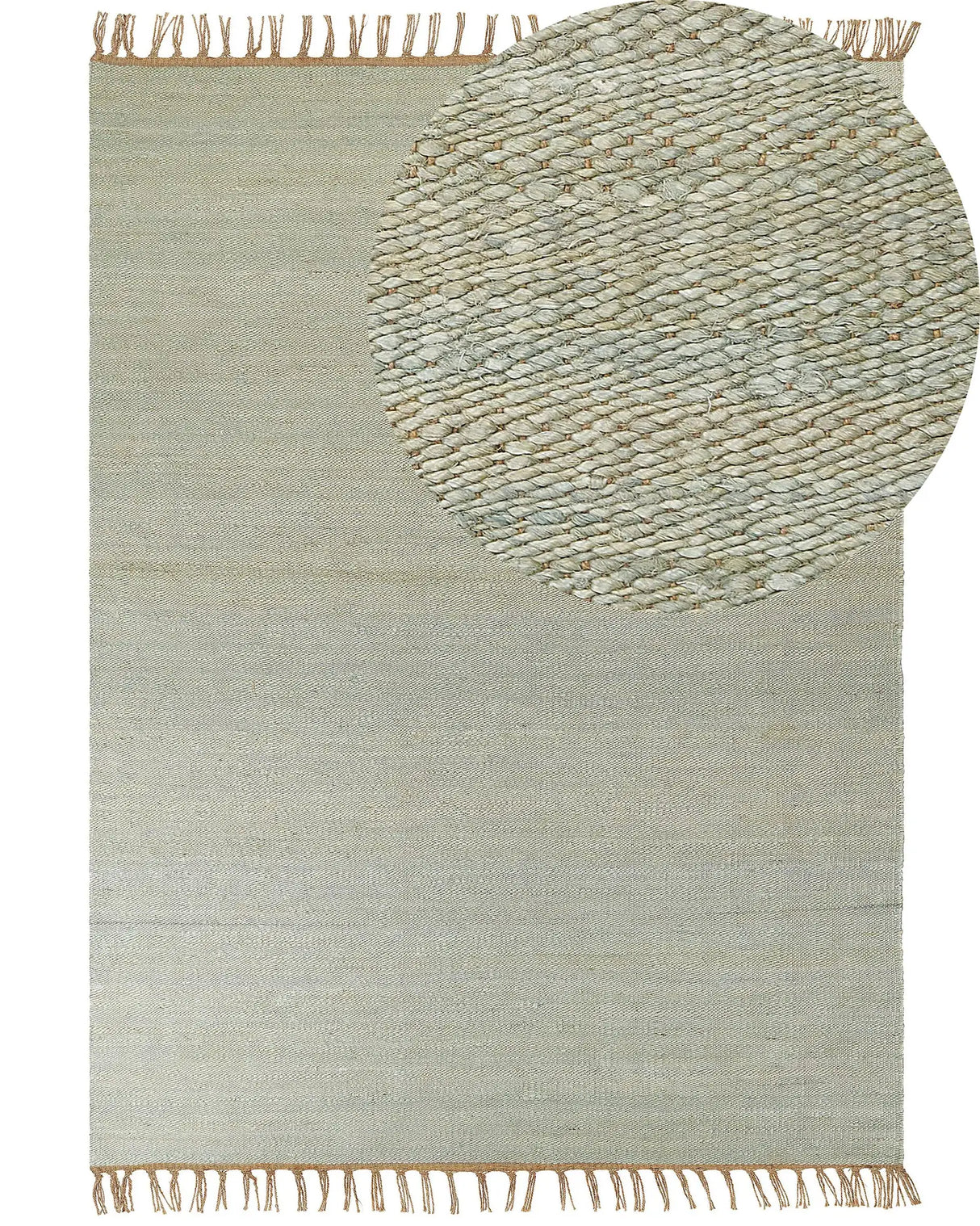 Area Rug Green Jute 160 x 230 cm Tassels Handwoven Boho Hallway Bedroom Beliani