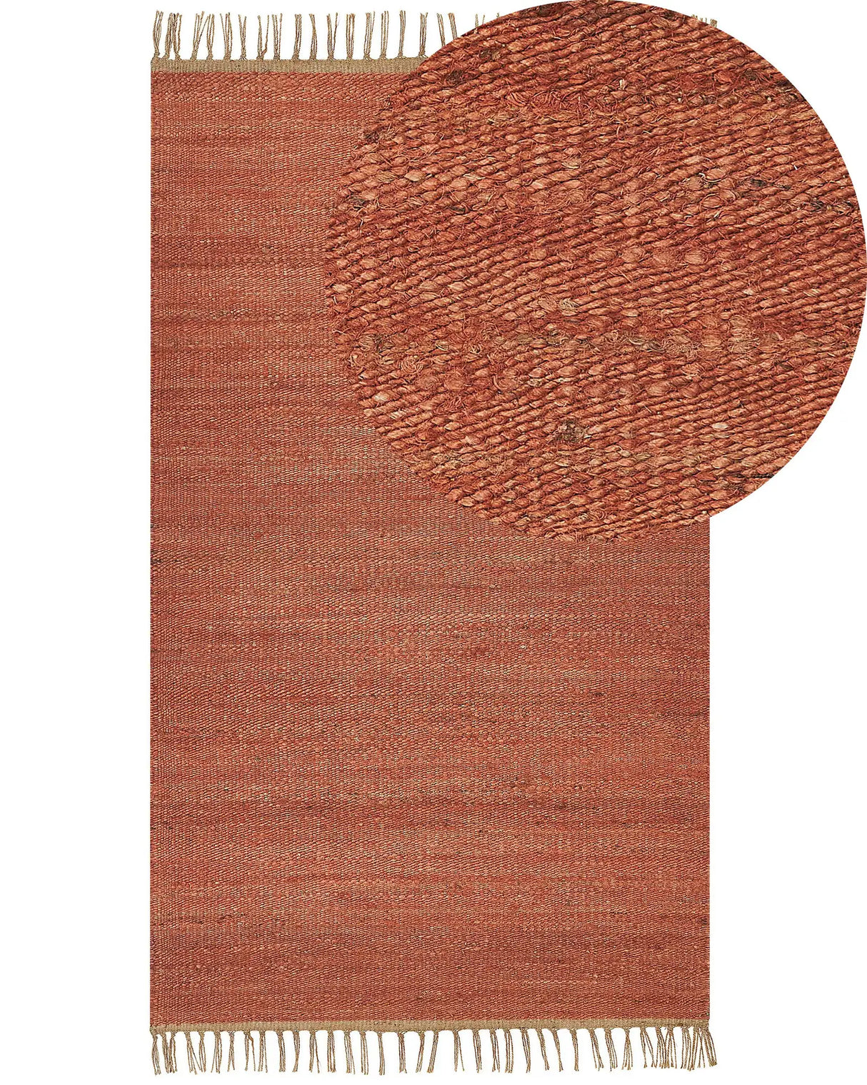 Area Rug Red Jute 80 x 150 cm Tassels Handwoven Boho Hallway Bedroom Beliani