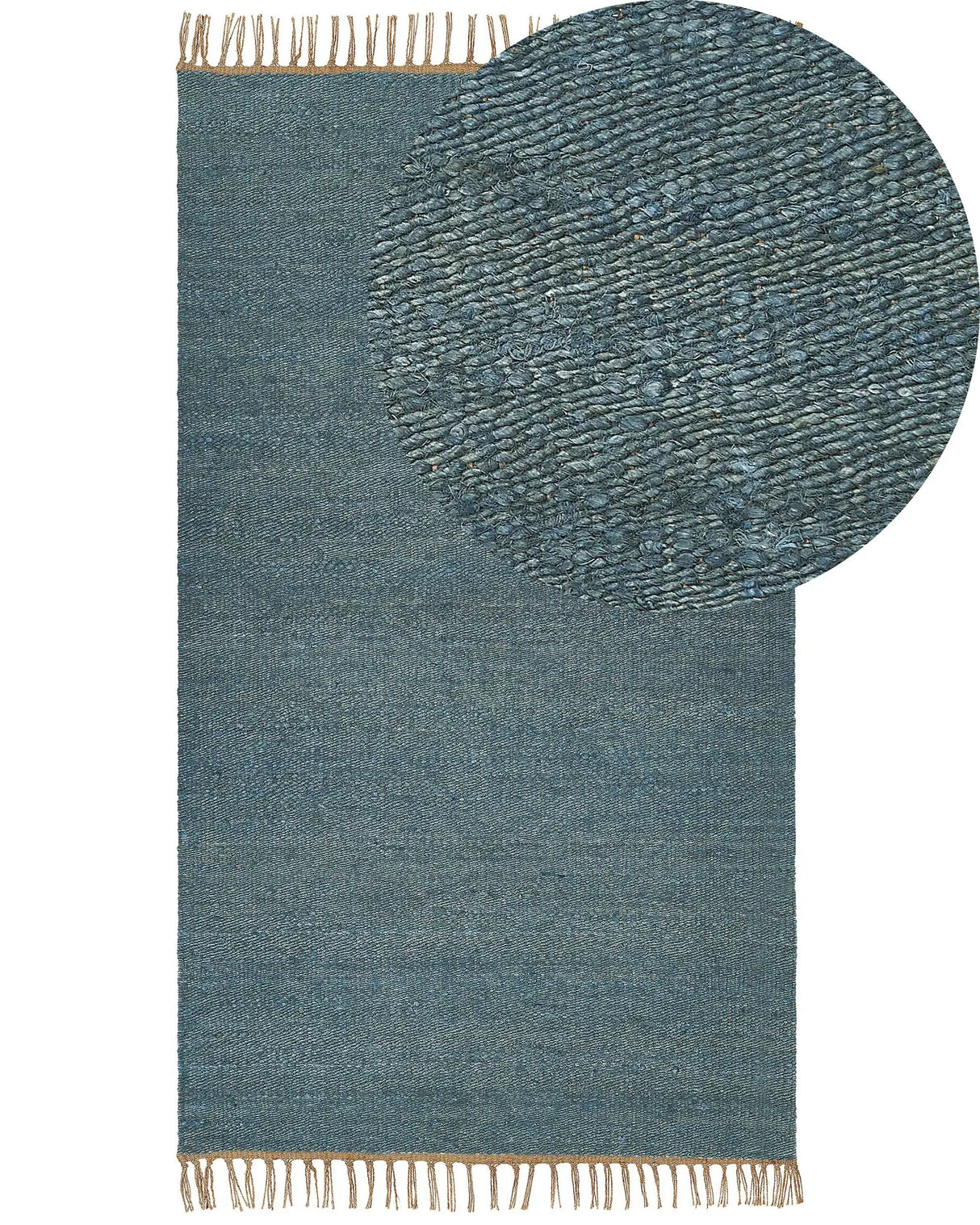 Area Rug Blue Jute 80 x 150 cm Tassels Handwoven Boho Hallway Bedroom Beliani