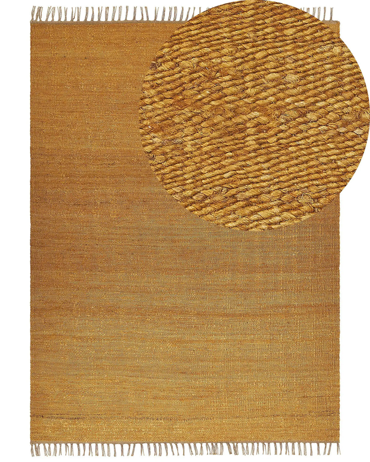 Area Rug Mustard Jute 160 x 230 cm Tassels Handwoven Boho Hallway Bedroom Beliani