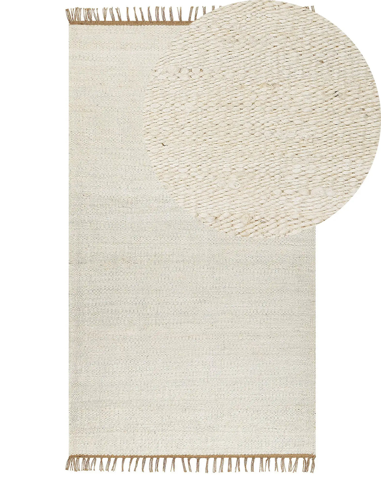 Area Rug Light Beige Jute 80 x 150 cm Tassels Handwoven Boho Hallway Bedroom Beliani