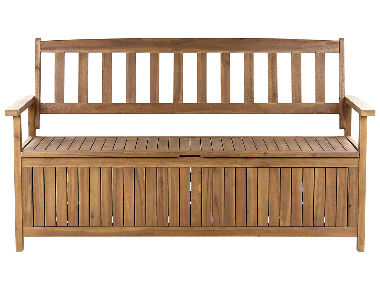 Outdoor Bench with Storage Solid Acacia Wood 3 Seater 160 cm Light Colour Rustic Style Beliani