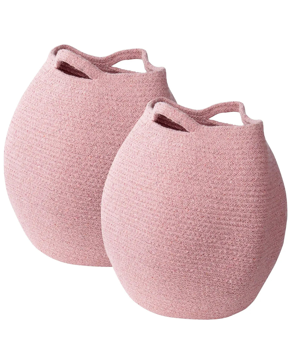 Set of 2 Storage Baskets Pink Cotton 20 x 30 cm Laundry Bins Handwoven Containers Beliani