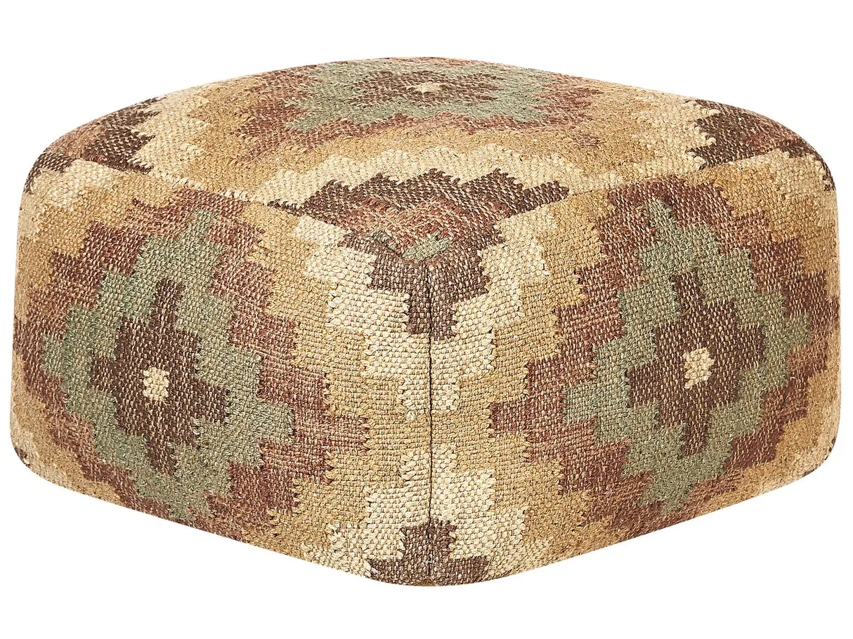Pouffe Multicolour Jute and Wool 50 x 50 cm Oriental Pattern Kilim Style Washed Colurs Beliani