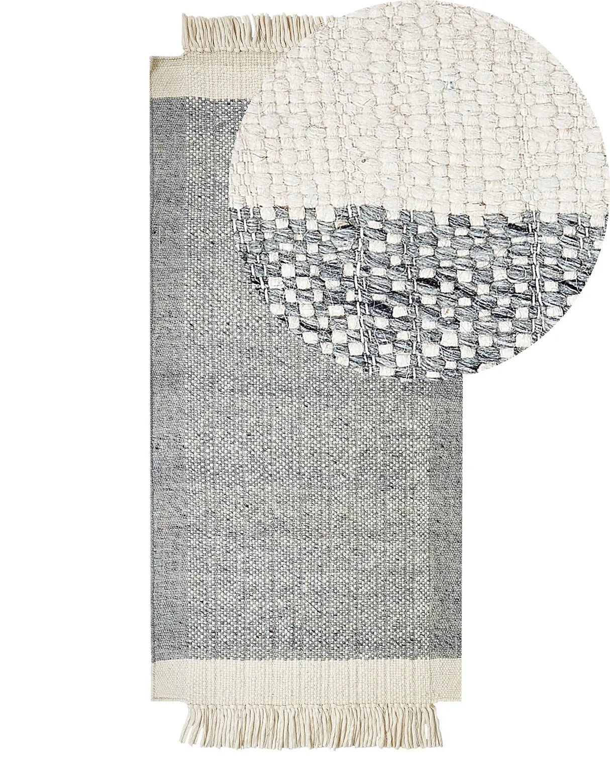 Area Rug Grey and Off-White Wool 80 x 150 cm Rectangular Hand Woven Modern Design Beliani