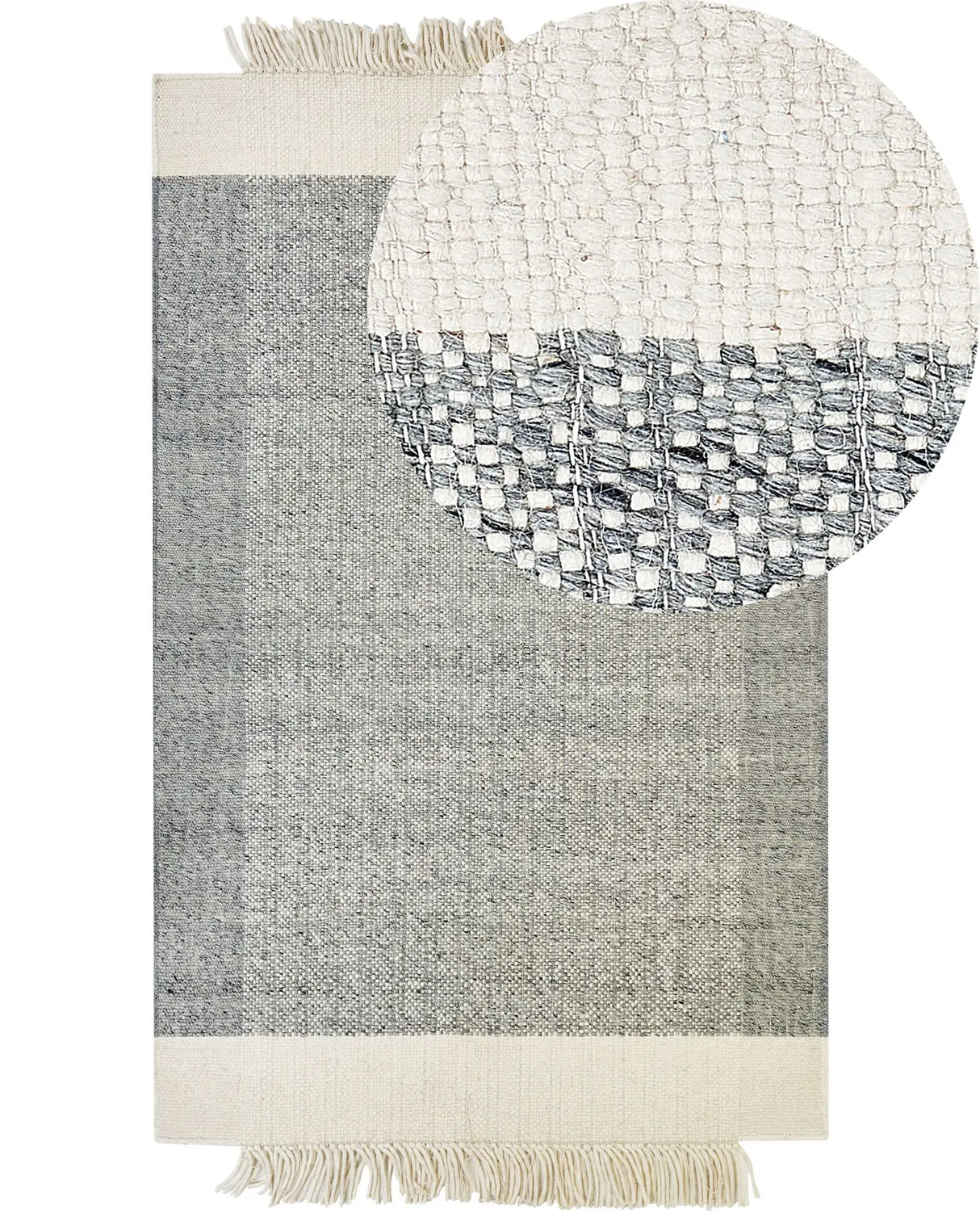 Area Rug Grey and Off-White Wool 160 x 230 cm Rectangular Hand Woven Modern Design Beliani