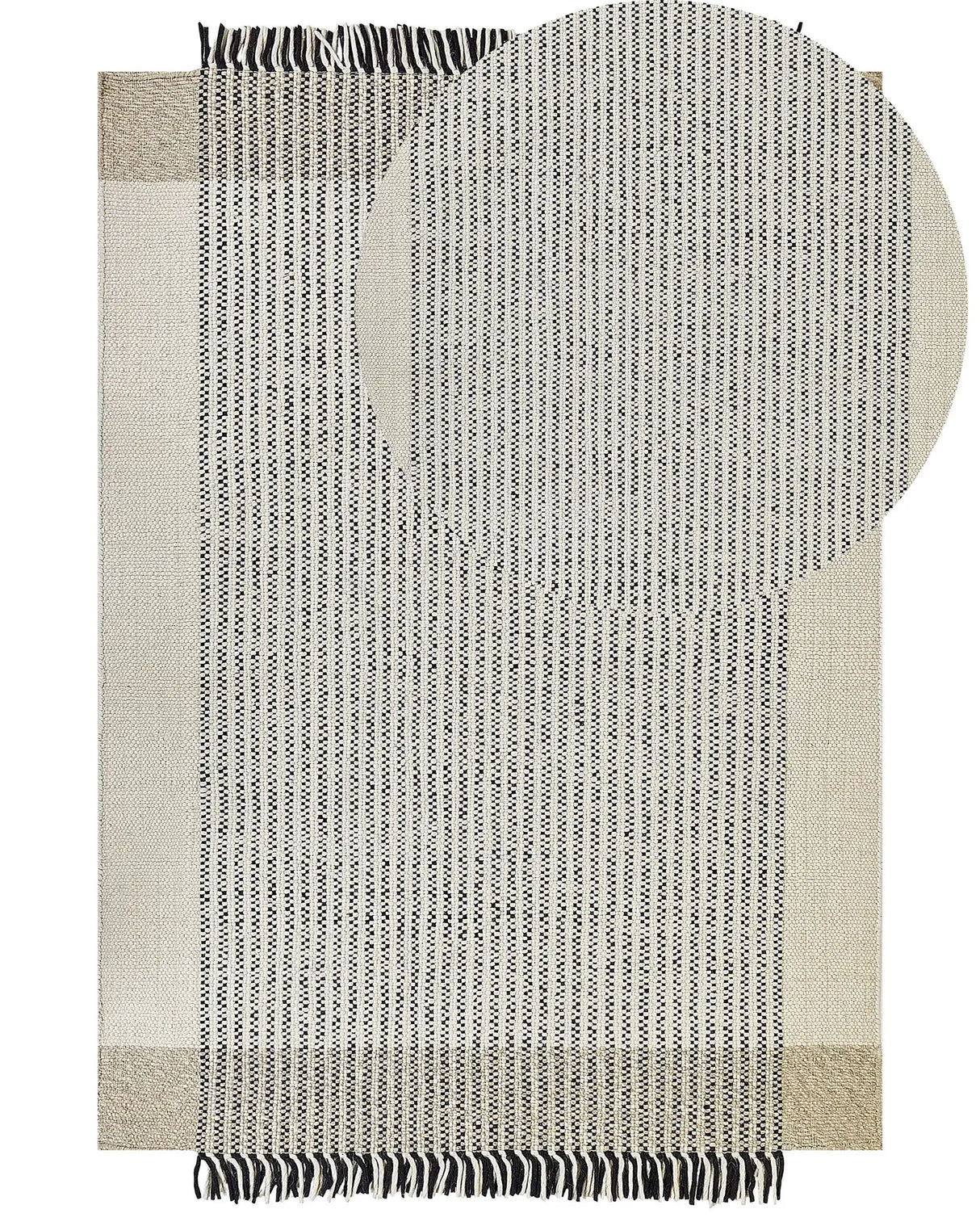 Rug Beige and Black Wool Cotton 160 x 230 cm Hand Woven Flat Weave with Tassels Beliani