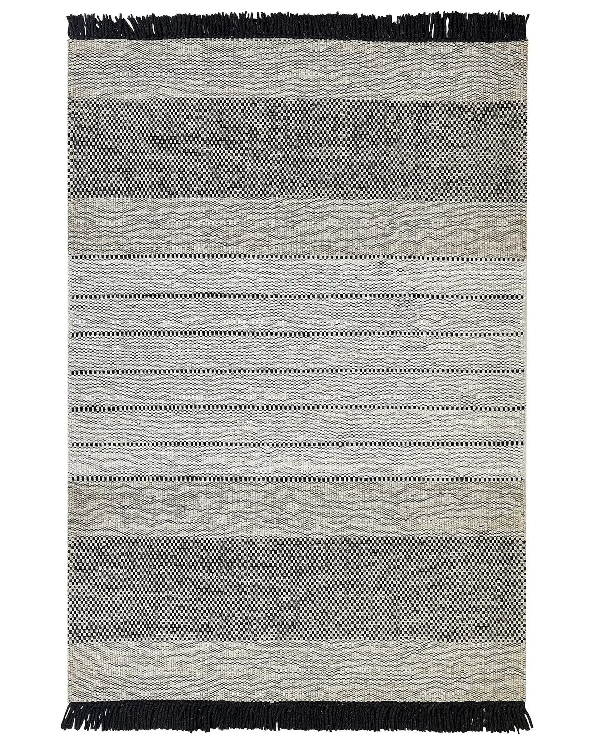 Rug Beige and Black Wool Cotton 140 x 200 cm Hand Woven Flat Weave with Tassels Beliani