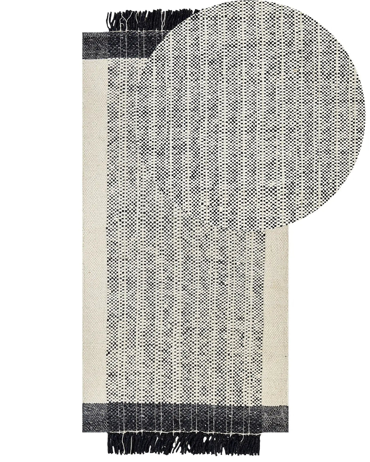 Rug White and Black Wool Cotton 80 x 150 cm Hand Woven Flat Weave with Tassels Beliani
