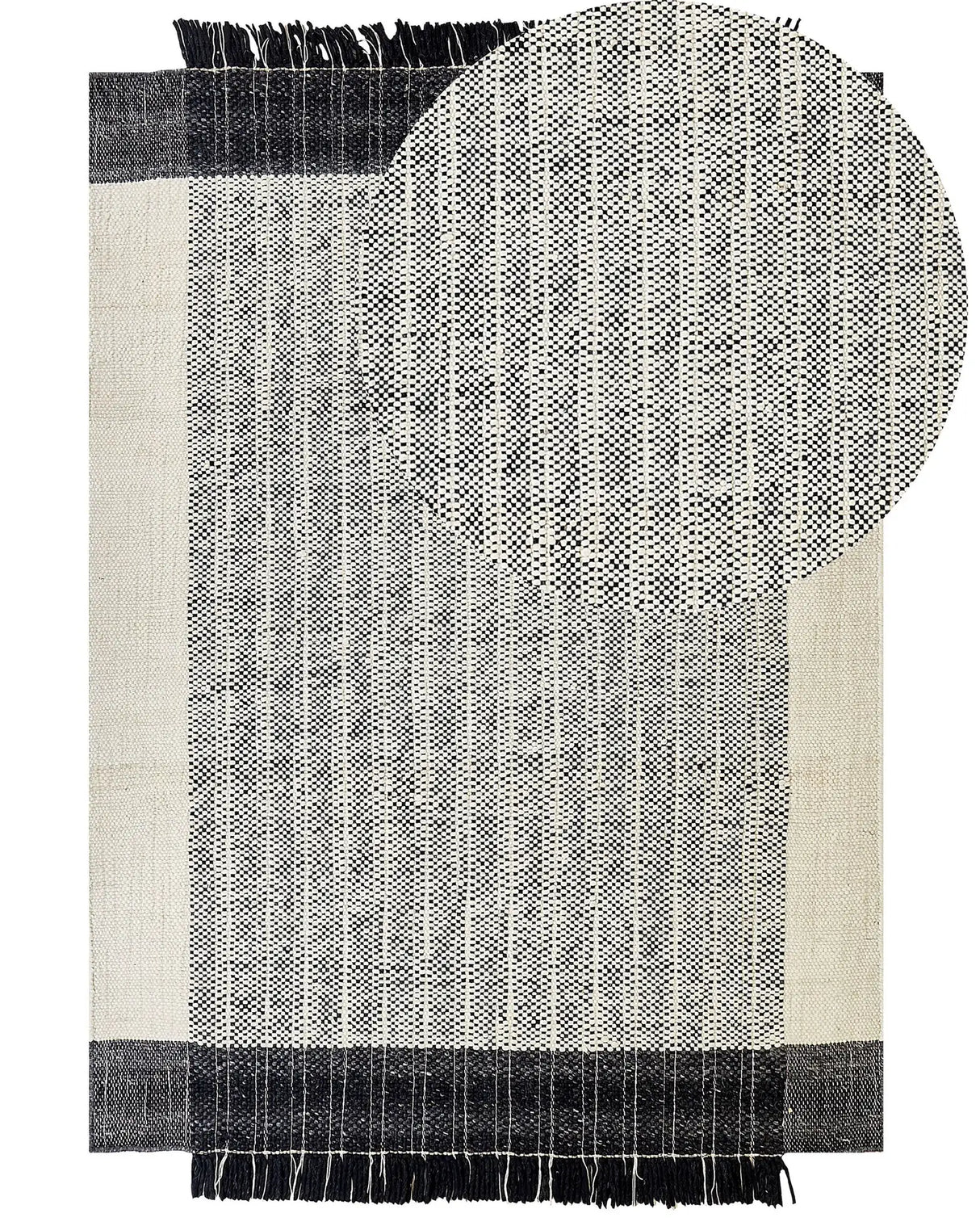 Rug White and Black Wool Cotton 160 x 230 cm Hand Woven Flat Weave with Tassels Beliani
