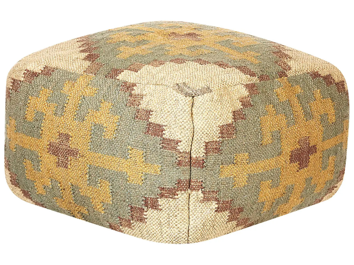 Pouffe Multicolour Jute and Wool 50 x 50 cm Oriental Pattern Kilim Style Washed Colurs Beliani