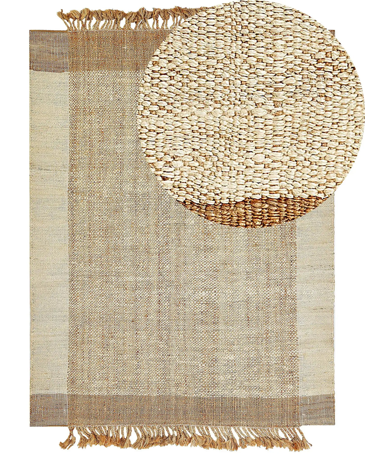 Area Rug Beige Jute 160 x 230 cm Rectangular with Tassels Geometric Pattern Handwoven Boho Style Bedroom Living Room Beliani