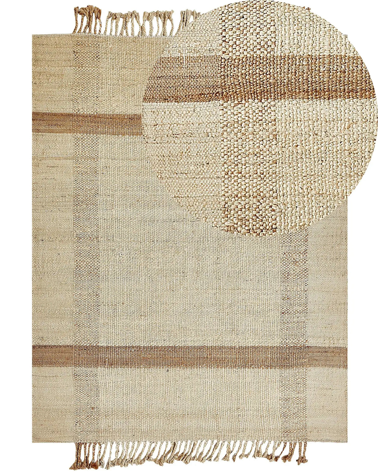 Area Rug Beige Jute 160 x 230 cm Rectangular with Tassels Geometric Pattern Handwoven Boho Style Bedroom Living Room Beliani