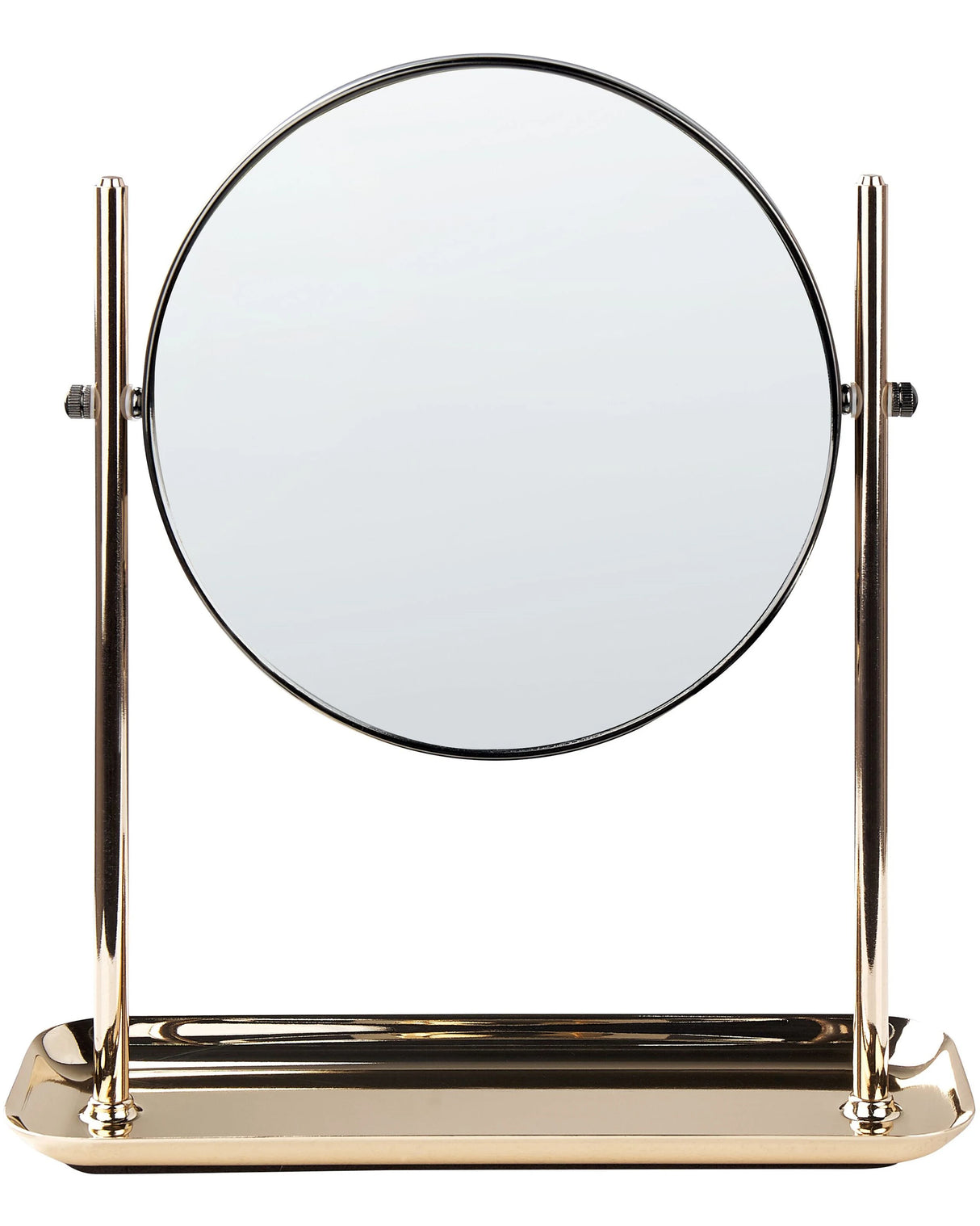 Makeup Mirror Gold Iron Metal Frame 20 cm with Tray 1x/3x Magnification Double Sided Cosmetic Desktop Beliani