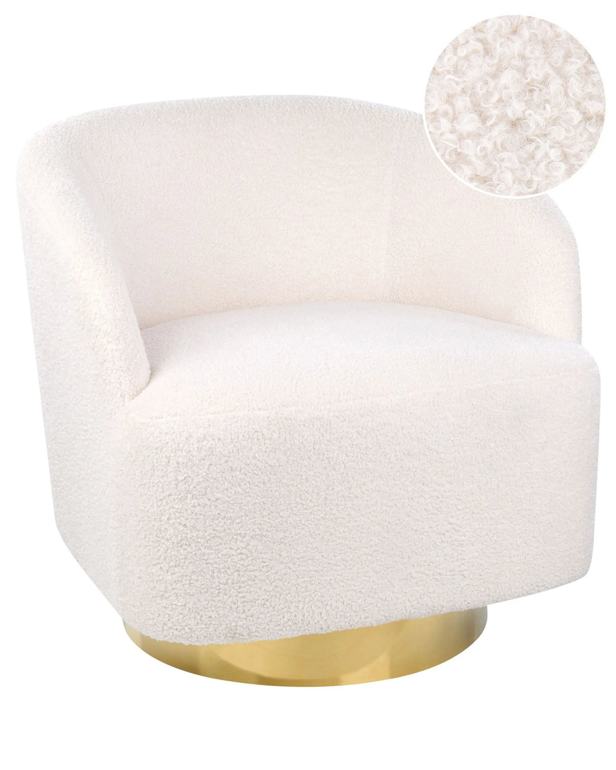 Armchair Off-White Boucle Fabric Soft Nubby Gold Base Swivel 360 Retro Glam Art Decor Style Beliani
