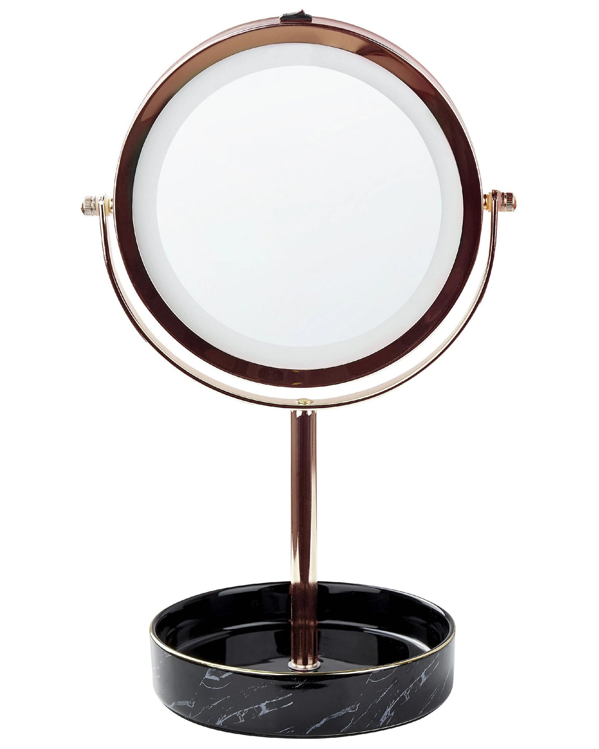 Makeup Mirror Rose Gold Iron Metal Frame Ceramic Base 20 cm with LED Light 1x/5x Magnification Double Sided Beliani