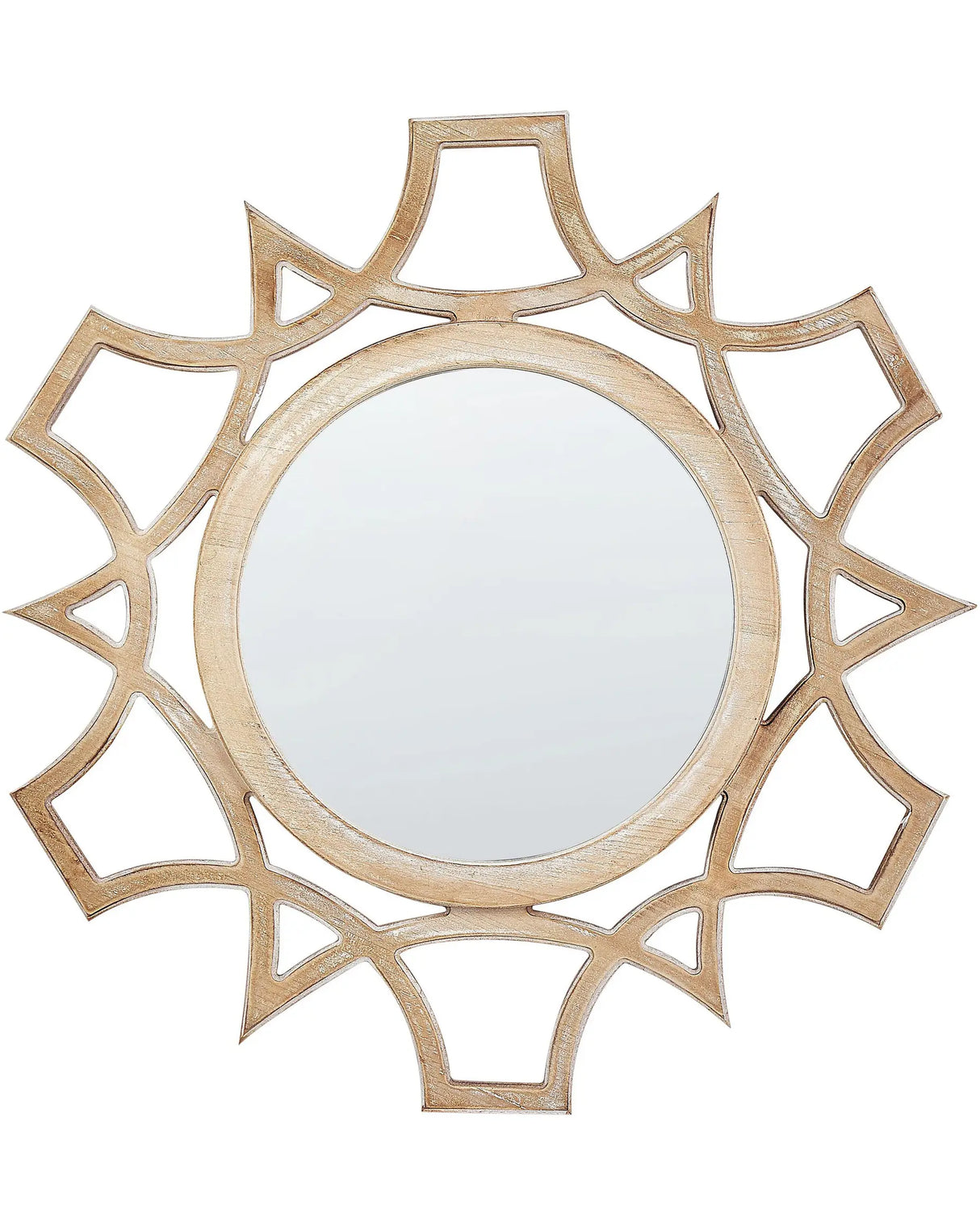 Wall Mirror Light Fir Wood MDF Wood Veneer 60 cm Round Decorative Handmade Accent Piece Scandinavian Style Beliani
