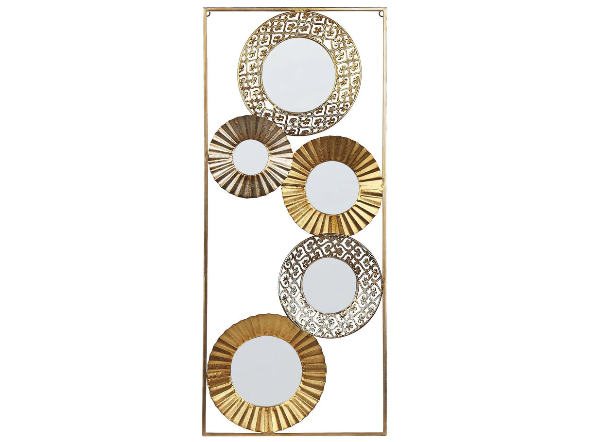 Wall Dcor with Mirrors Gold Metal Frame 39 x 90 cm Decorative Handmade Living Room Retro Accent Piece Beliani
