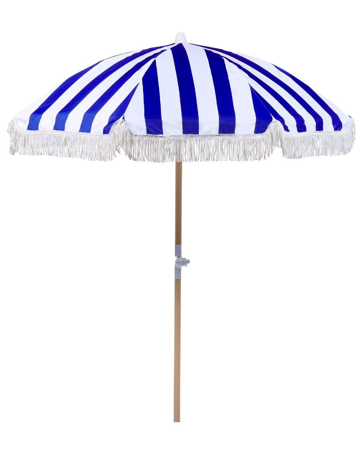 Garden Parasol Blue and White Fabric Beech Wood Pole 150 cm Round Retro Garden Outdoor Umbrella Tilting UV Resistant Beliani