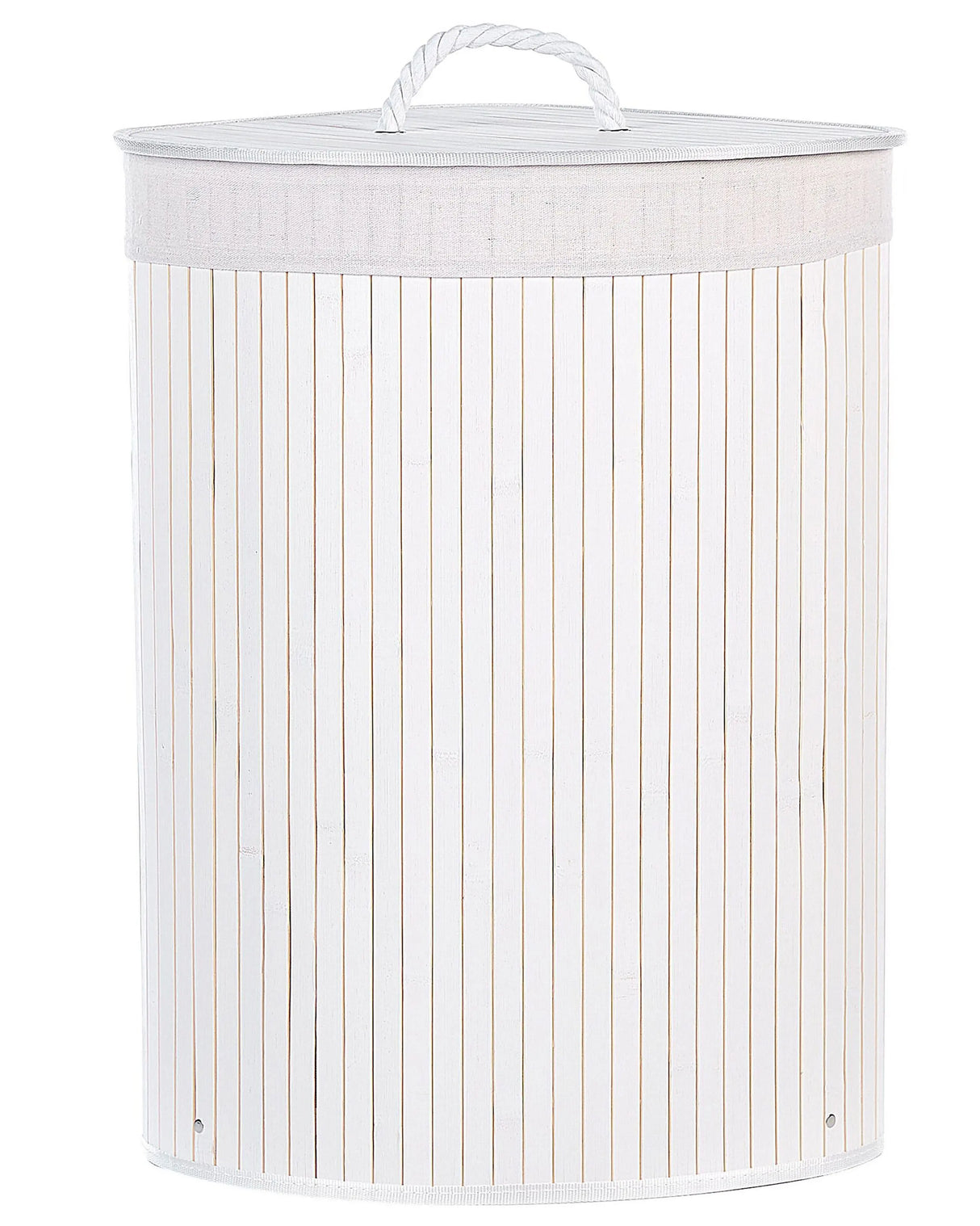 Storage Basket White Bamboo with Lid Laundry Bin Boho Practical Accessories Beliani