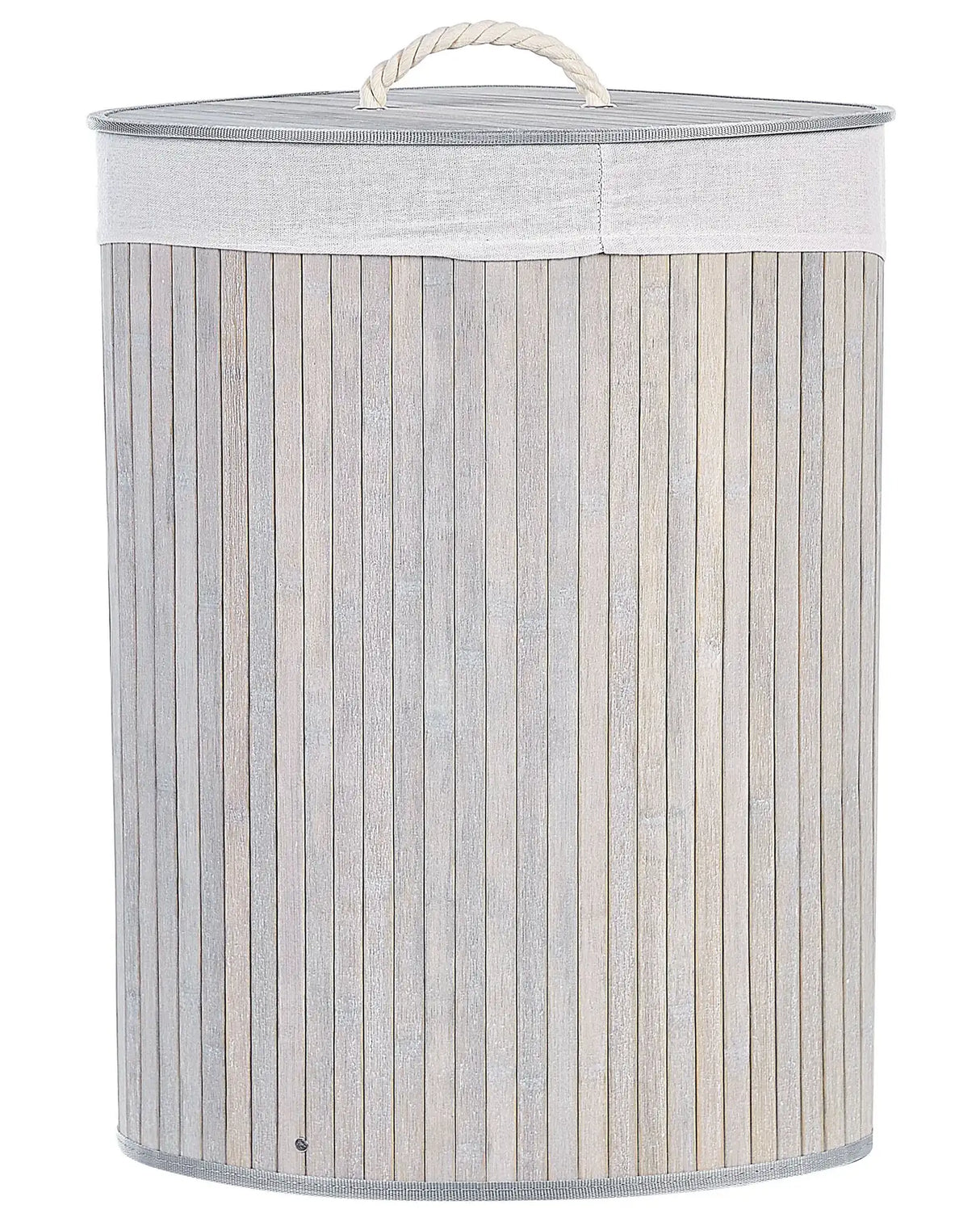 Storage Basket Light Grey Bamboo with Lid Laundry Bin Boho Practical Accessories Beliani