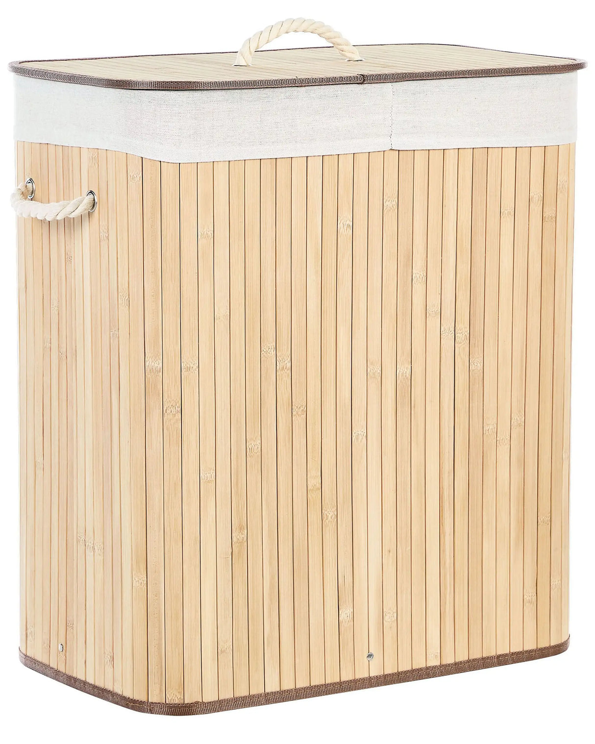 Basket with Lid Light Wood Bamboo Laundry Hamper 2-Compartments with Rope Handles Beliani